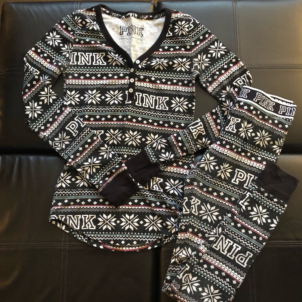 PINK Victoria’s Secret thermal winter PJs. Black. Two pieces. Size XS.